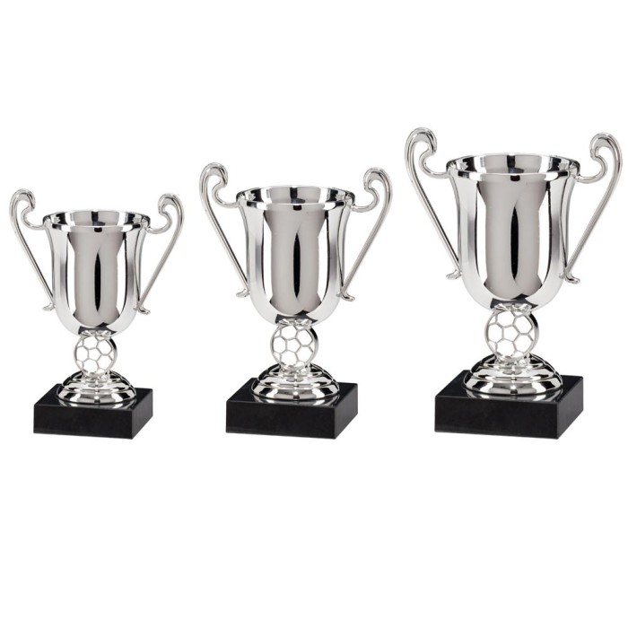 CHAMPIONS SILVER FOOTBALL PLASTIC CUP - AVAILABLE IN 3 SIZES (11.5- 15.5CM)
